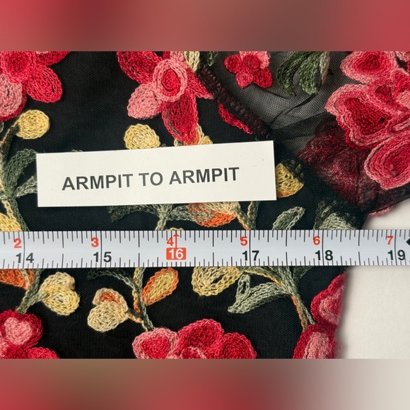 Women's Embroidered Black Baby Doll Long Sleeve Shirt Size Small Oversized Boho - Picture 9 of 11